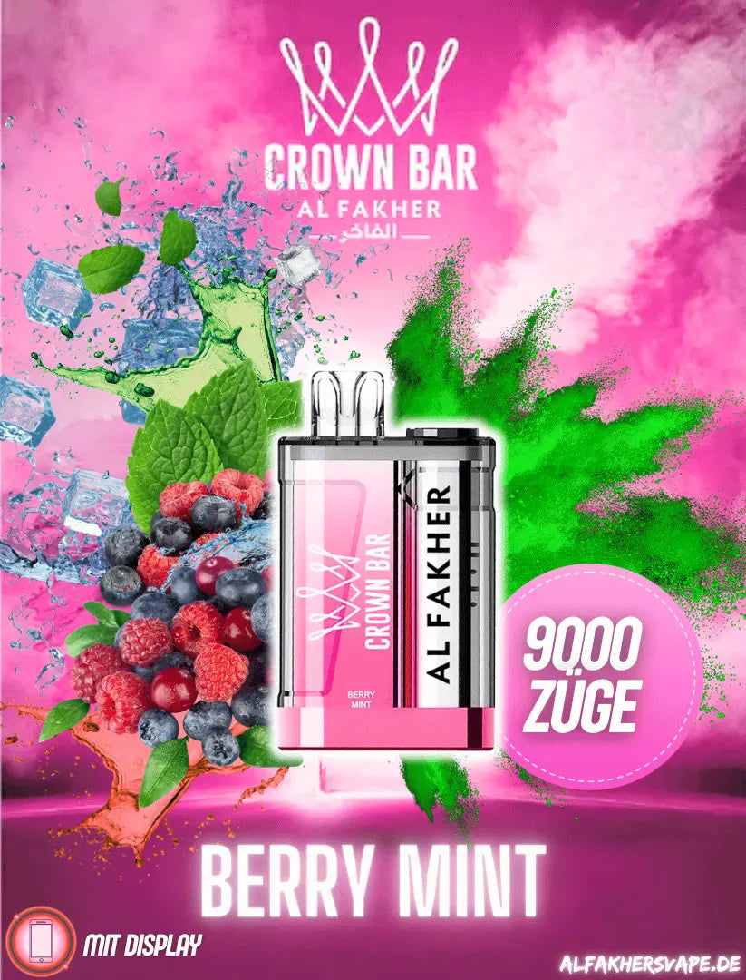 Al Fakher Vape - 9K Vape - Crown Bar - Al Fakher Crown Bar 8000 - Berry Mint