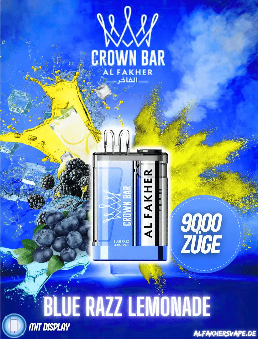 Al Fakher Vape - 9K Vape - Crown Bar - Al Fakher Crown Bar 8000 - Blue Razz Lemonade