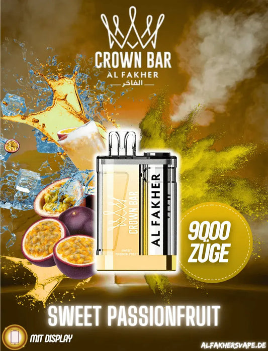 Al Fakher Vape - 9K Vape - Crown Bar - Al Fakher Crown Bar 8000 - Sweet Passionfruit